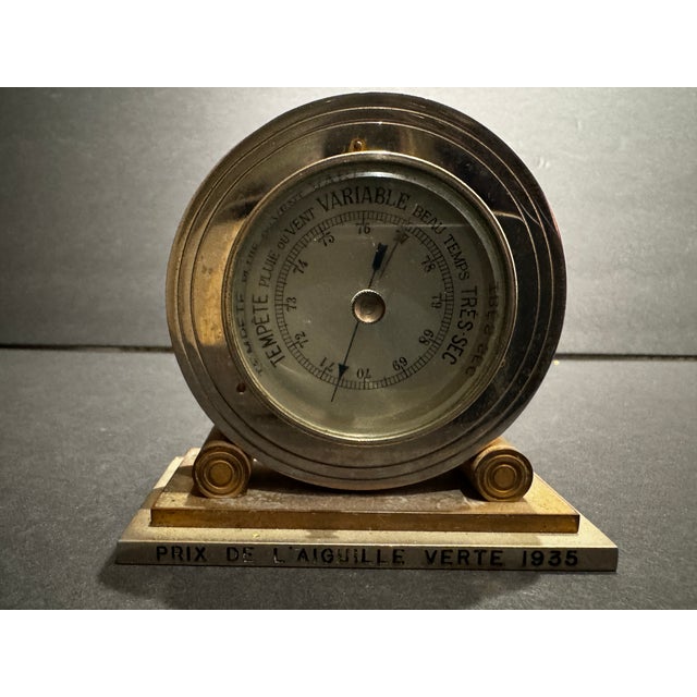 Metal 1935 Bancelin Paris Art Deco Presentation Barometer, “Prix De L’Aiguille Verte” For Sale - Image 7 of 8