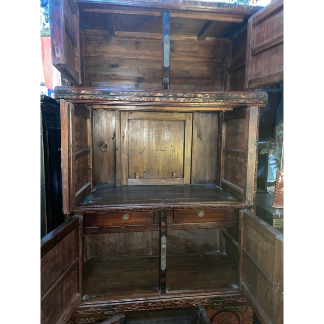 Antique 19th Century Chinese Wood Black Lacquer 3 Tiered Cabinet For Sale - Image 10 of 12
