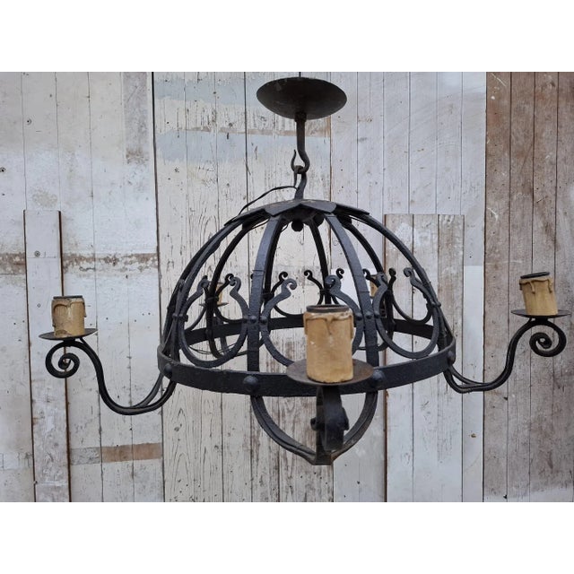 Early 20th Century Art Deco Dutch Wrought Iron Chandelier in the style of Amsterdam School For Sale - Image 13 of 16