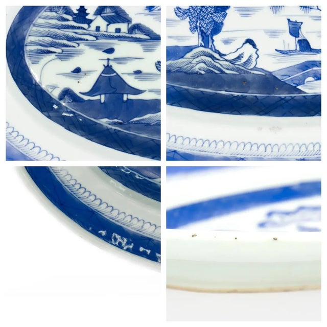 Large Antique Blue & White Canton Chinese Export Porcelain Fish Platter or Tray For Sale - Image 11 of 12