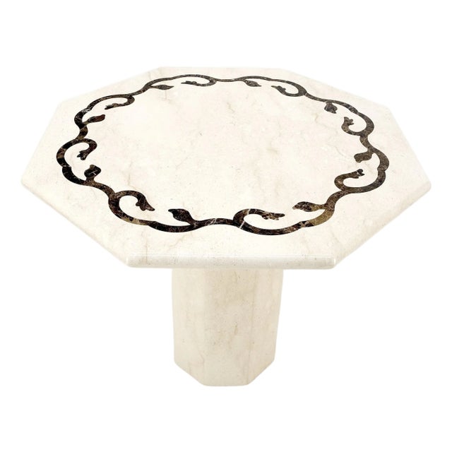 Single Pedestal Solid Italian Marble Inlayed Top Dining Center Game Table For Sale