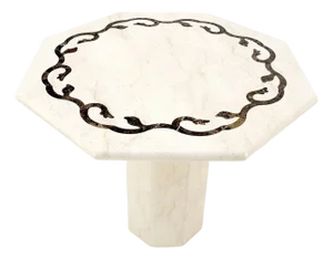 Single Pedestal Solid Italian Marble Inlayed Top Dining Center Game Table