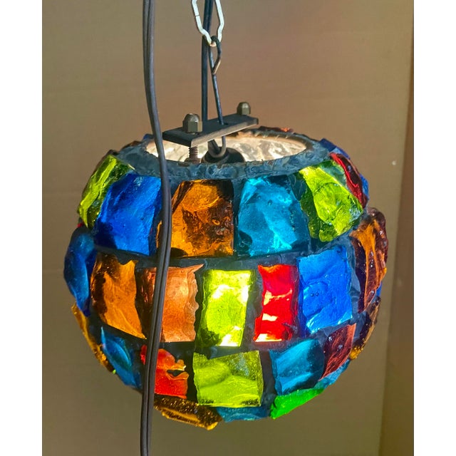 Mid 20th Century Peter Marsh Brutalist Hanging Colored Glass Chunk Fragment Globe Pendant Light For Sale - Image 5 of 11