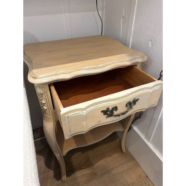 Pair of Vintage French Style Nightstands With Drawer and Lower Shelf For Sale - Image 12 of 15