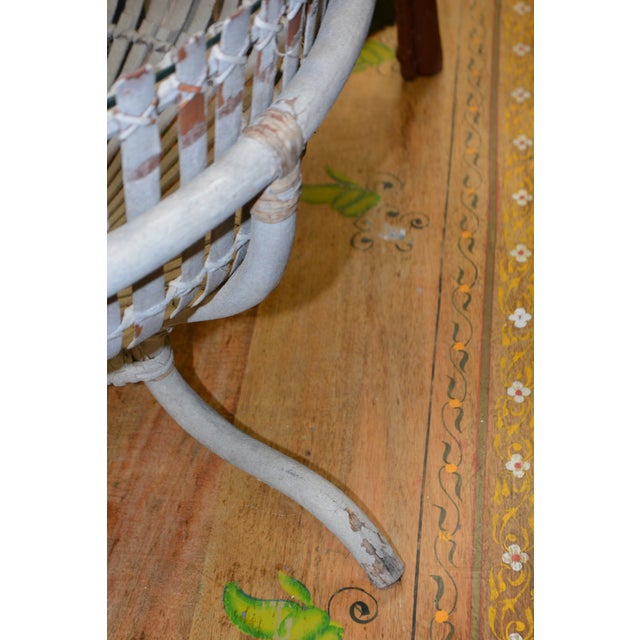 Light Gray Franco Albini Style Weathered Gray Fish Basket Wicker Rattan Bamboo Glass Top Table For Sale - Image 8 of 18
