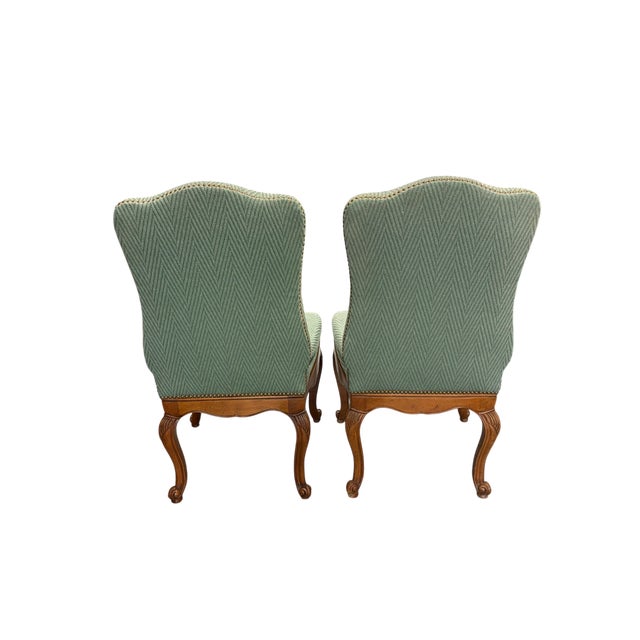 Late 20th Century Baker Furniture Pair of French Style Green Chairs For Sale - Image 5 of 16