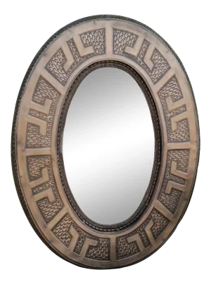 Vintage Greek Key Oval Metal Tin Wall Mirror