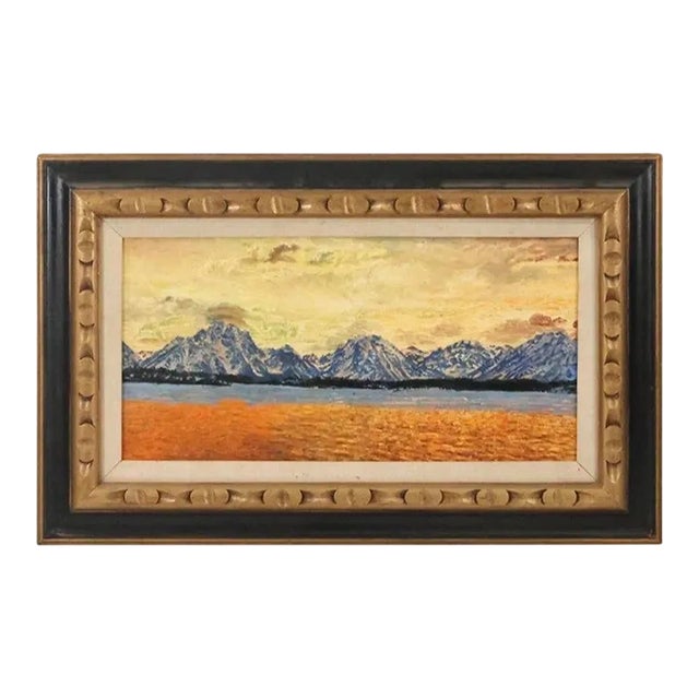Circa 1970, Vintage Framed American Western Mountain Range Landscape Oil Painting For Sale