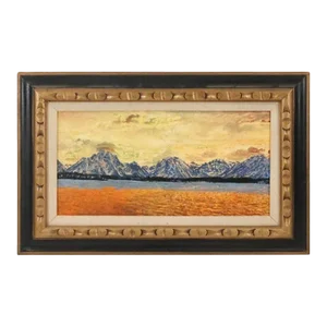 Circa 1970, Vintage Framed American Western Mountain Range Landscape Oil Painting