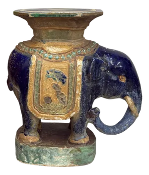 Blue Ceramic Elephant Pedestal Stand