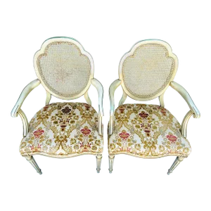 Vintage Statesville Chair Co. French Style Cane Back Arm Chairs Set of 2