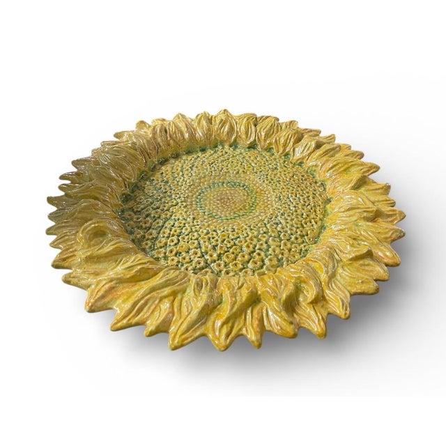 Substantial 26” Hand-Textured Artisan Ceramic Sunflower Statement Platter / Wall Art For Sale In West Palm - Image 6 of 11