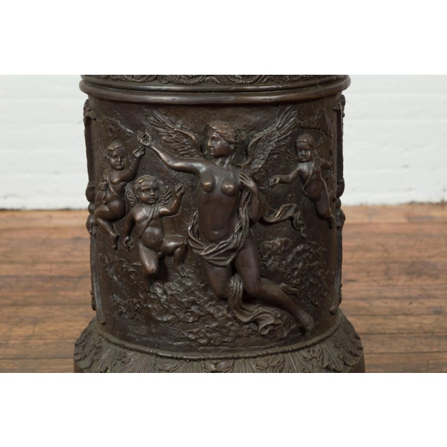 Tall Custom Made Cast Bronze Urn on Pedestal with Lion Head Handles For Sale - Image 12 of 13