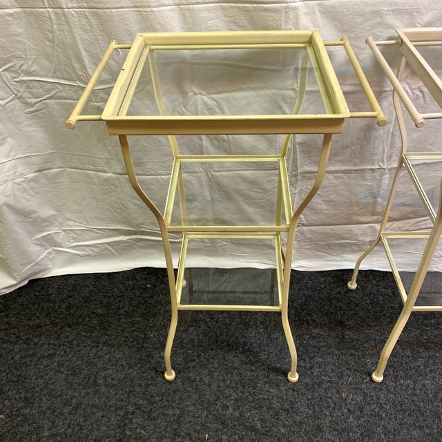 Metal Glass Shelf Side Tables - A Pair For Sale - Image 4 of 11