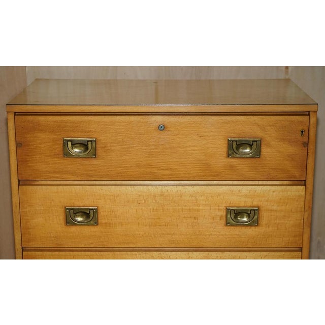 Light Oak Military Campaign Chest of Drawers with Drop Front, 1920s For Sale - Image 3 of 18