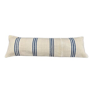 Turkish Hemp Pillow Cushion Natural Beige Blue Cushion Cover 14x45 For Sale