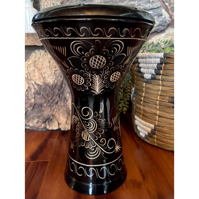 Turkish Mid-East Turkish Black Metal Engraved/Etched Darbuka/Doumbek Percussion Drum For Sale - Image 3 of 12
