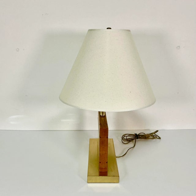 Late 20th Century 1960s Mid-Century Danish Modern Brass & Oak Table Lamp. For Sale - Image 5 of 13