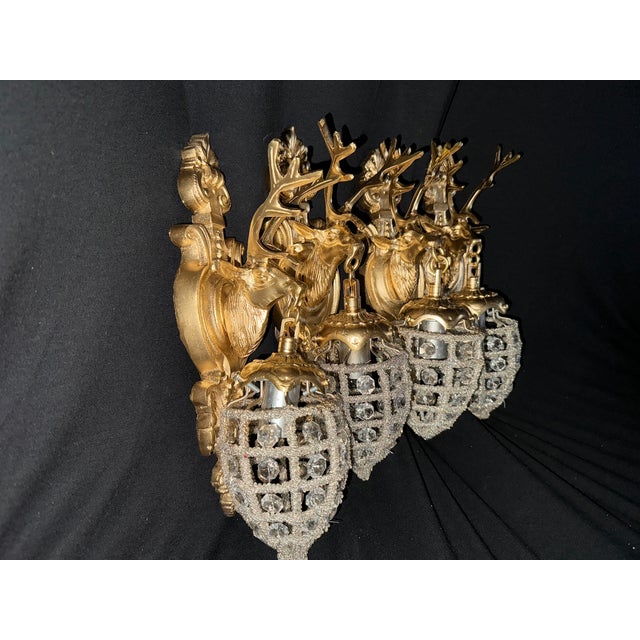 Bronze 1970 French Louis XVI Gold Bronze Deer Wall Lamps Sconces - Set of 4 Pc For Sale - Image 8 of 18