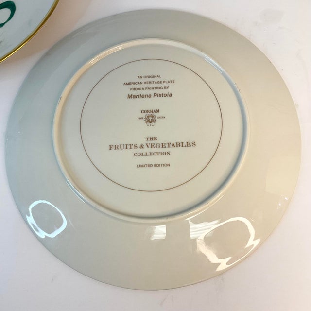 Late 20th Century Vintage Hollywood Regency Gorham Porcelain Plates With Fruit & Vegetables - a Pair. For Sale - Image 5 of 8