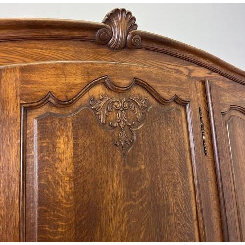 Vintage French Louis XVI Style Carved Oak 3-Door Armoire For Sale - Image 5 of 13