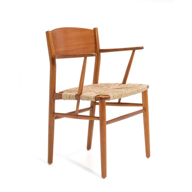 Tan Børge Mogensen Danish Dining Arm Chair Restored Mid Century Søborg Møbler For Sale - Image 8 of 12
