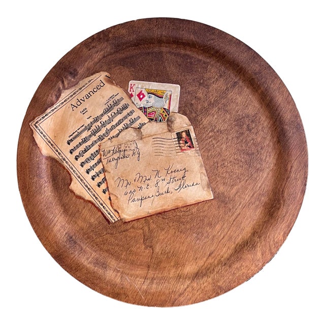 Tromp L’oeil Turned Wood Plate Sculpture With Playing Card Motif For Sale