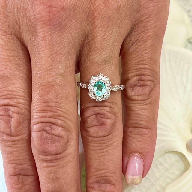 Metal Natural Colombian Emerald Diamond Ring 14k W Gold 0.80 TCW Certified, Size 6.5 For Sale - Image 7 of 9