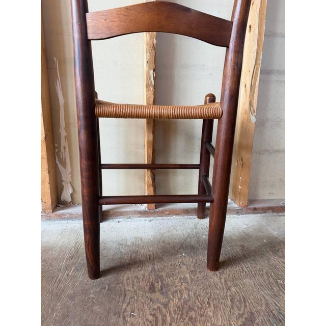 Vintage Early American Shaker Rustic Style High Ladder Back Dinning Chairs , Possibly by Clore For Sale - Image 15 of 17