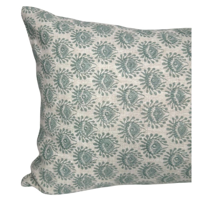 Traditional Lyon Linen Pillow Cover in Celadon, 12x20 Pillow For Sale - Image 3 of 3