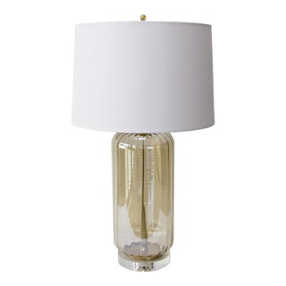 Vintage Gold Lustre Glass Lamp on Lucite Base by C. Damien Fox For Sale