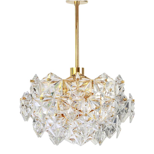 Brass and Crystal Glass Chandelier by Kinkeldey, Germany, 1970 For Sale