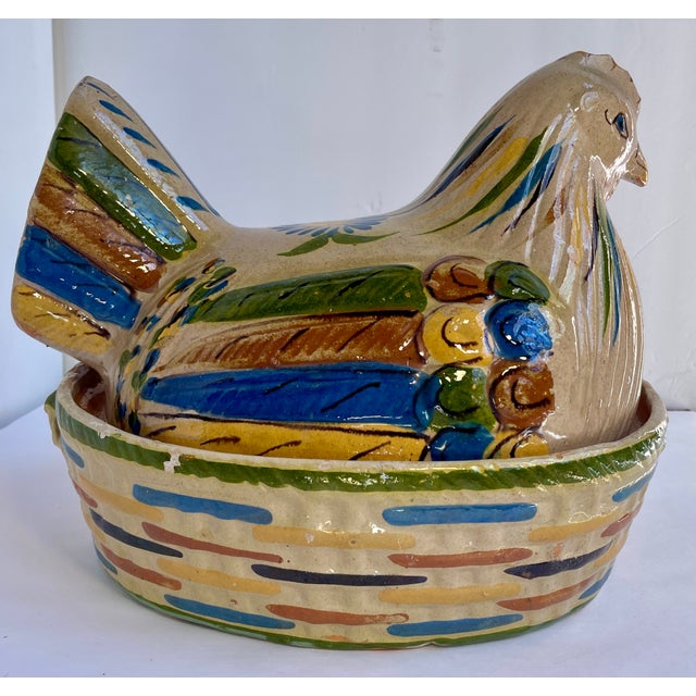 Mexican 1940s Handmade Mexican Chicken in a Basket Lidded Casserole - For Sale - Image 3 of 11