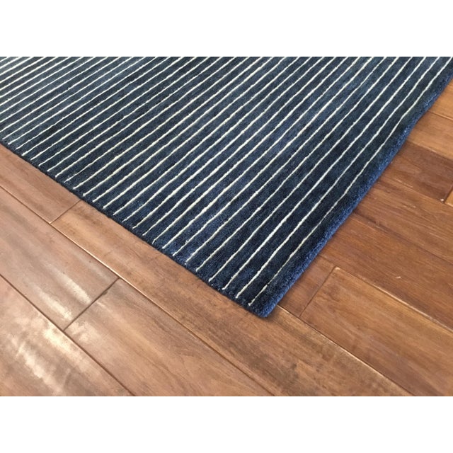 Contemporary Blue and White Striped Wool Rug(9x12) Chairish