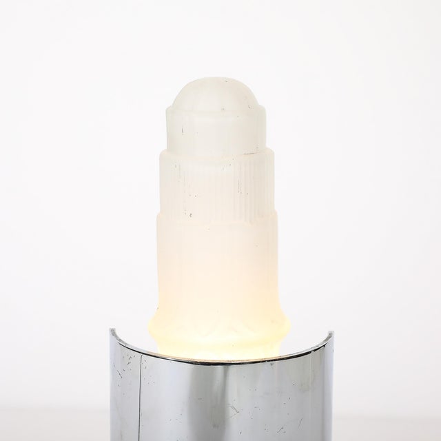 Art Deco Table Lamp in Frosted Glass W/ Polished Chrome Diffuser on Marble Base For Sale - Image 13 of 14