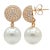 18k Rose gold earrinds with two 12.5mm South Sea Pearls and 2.11 carats of pave set round brilliant diamonds.