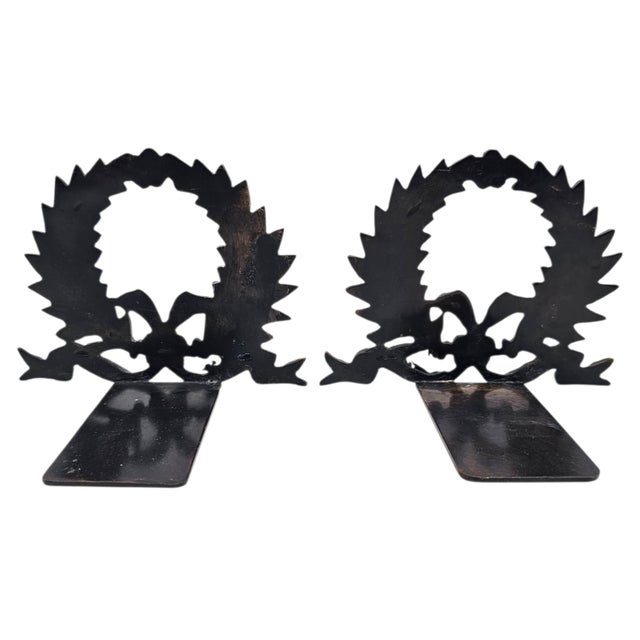 Neoclassical Laurel Garland Cast Bronze Bookends, Empire Style, 9.5" For Sale - Image 4 of 17