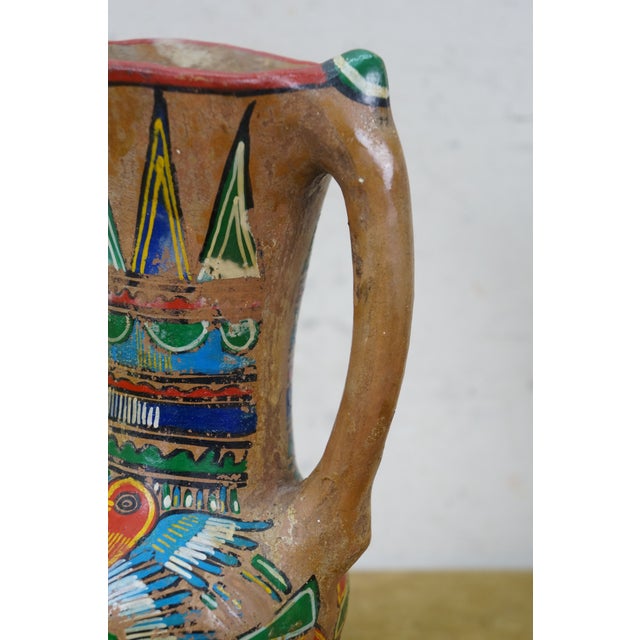 Ceramic Mid 20th Century Mexican Polychrome Folk Art Terracotta Pottery Pulque Agave Pitcher Vase Jug 10" For Sale - Image 7 of 15