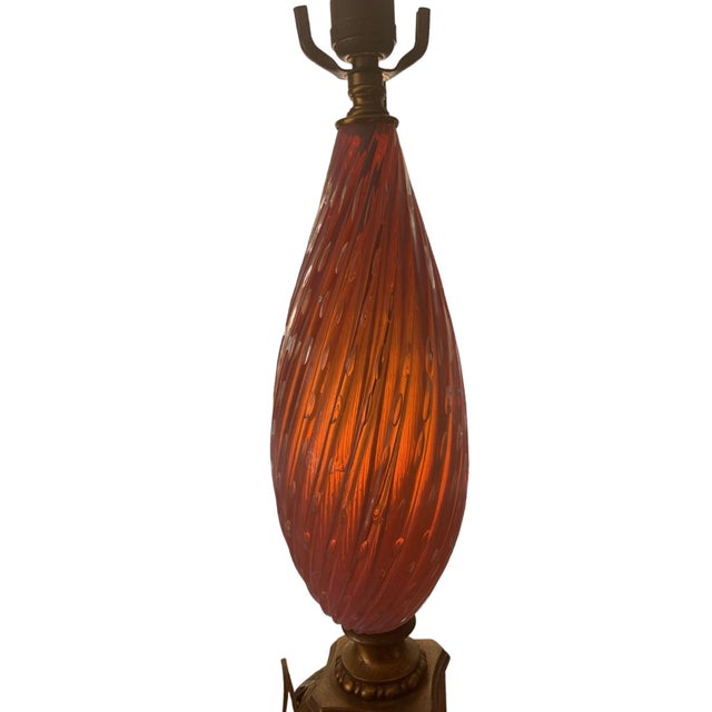 Vintage Venetian hand-blown ribbed opalescent glass table lamp with controlled bubbles attributed to Murano Glass. Swirls...