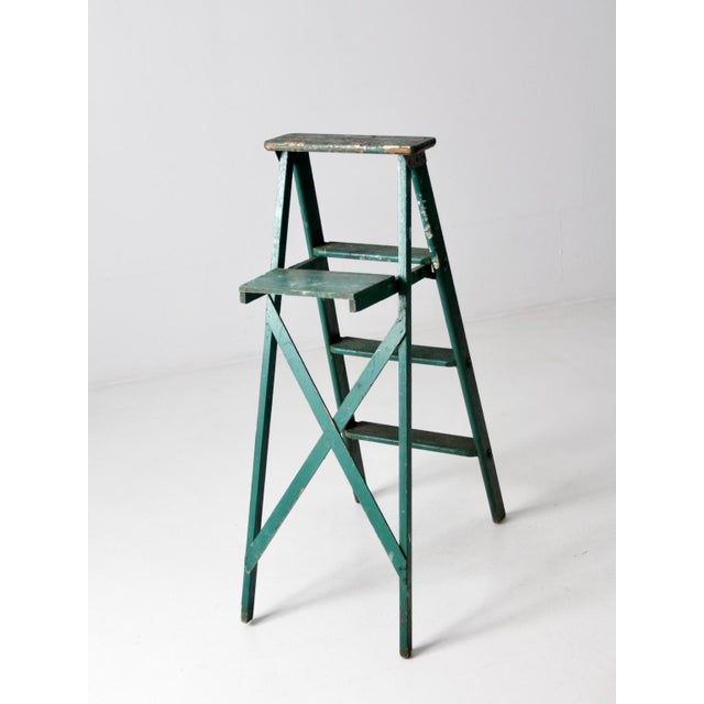 Vintage Painted Green Wood Ladder For Sale - Image 4 of 12