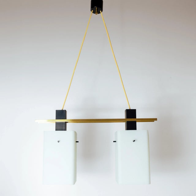 Italian Ceiling Pendant with Opaline Glass Shades and Brass Details from Stilnovo, 1960s For Sale - Image 11 of 11