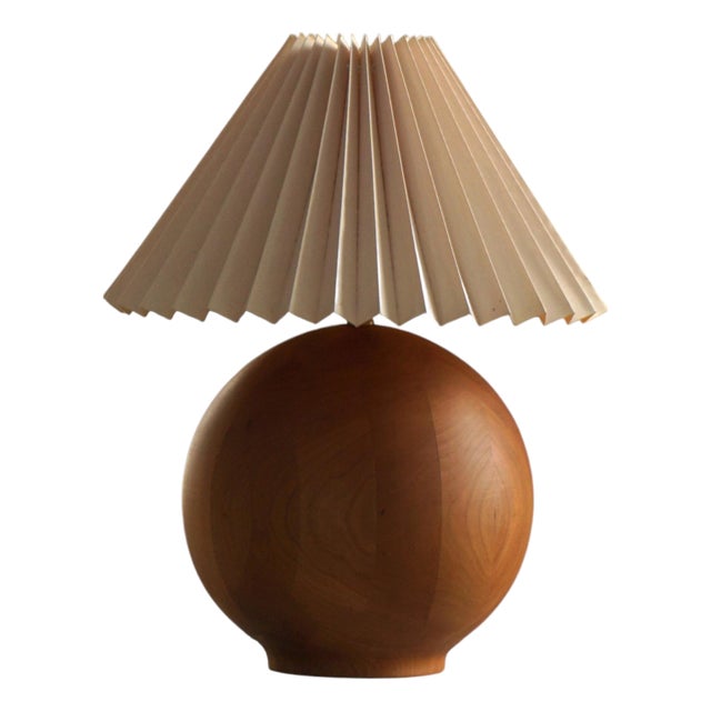 Vintage Danish Round Wooden Table Lamp, 1970s For Sale