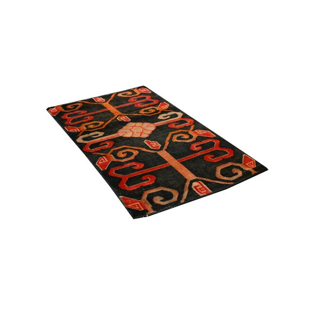 Tribal 1950s Vintage Dhurrie Flat Weave in Black With Red Geometric Patterns by Rug & Kilim For Sale - Image 3 of 7