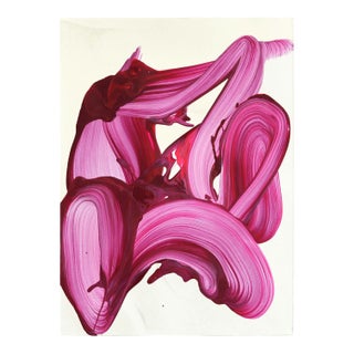 Avp_1618 - Original Abstract Deep Magenta Tone Contemporary Painting on Paper by Alex Voinea For Sale