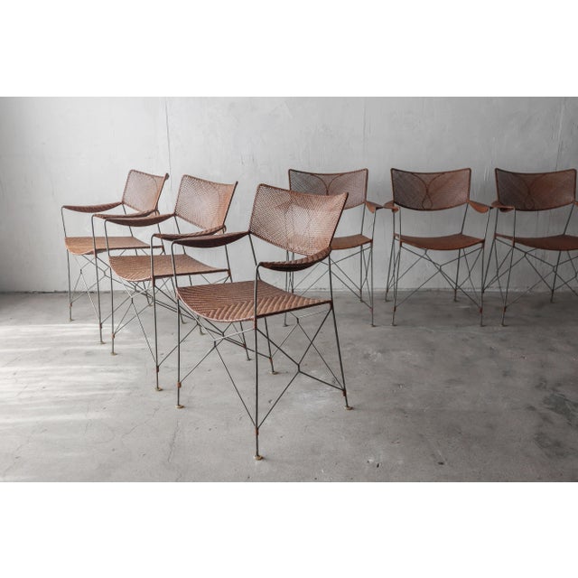 Mid-Century Modern Yuzura Yamakawa Steel Wire and Rattan Dining Set For Sale - Image 3 of 13