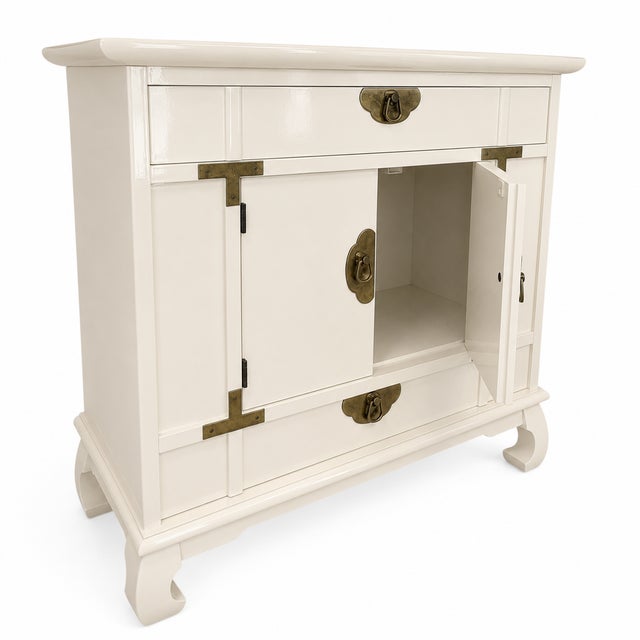 Ivory Vintage Asian-Inspired Lacquer Cabinet For Sale - Image 8 of 9