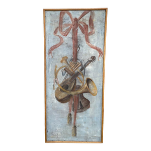 18th Century Italian Trompe L'Oeil Painting On Canvas Of Musical Instruments