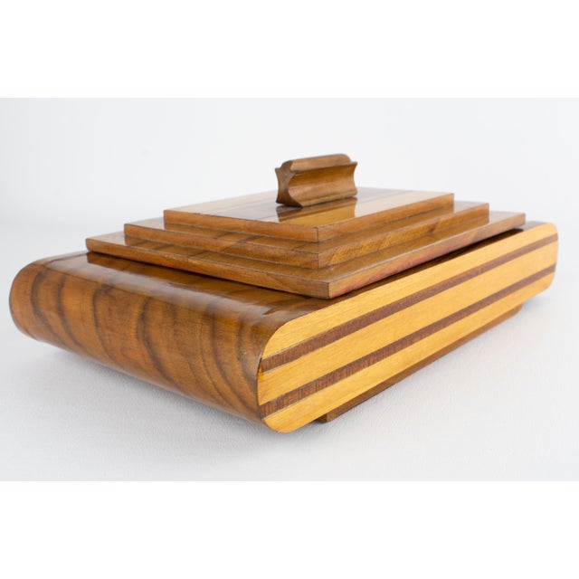 Art Deco Wood Marquetry Geometric Skyscraper Box, circa 1930 For Sale - Image 4 of 12