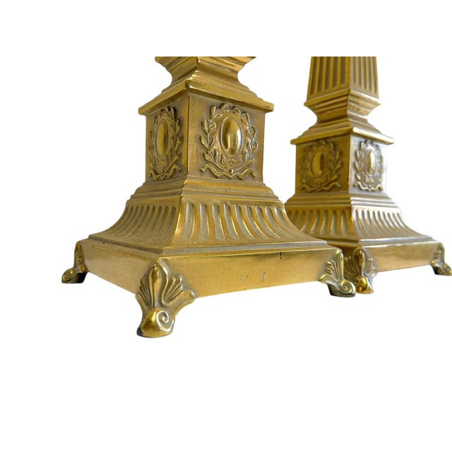 Large Footed Brass Roman Column Table Lamps, 1950s, Set of 2 For Sale - Image 11 of 13