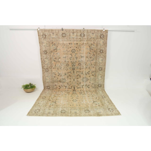 1970s Vintage Turkish Handmade Wool Cotton Beige Area Rug For Sale - Image 4 of 12